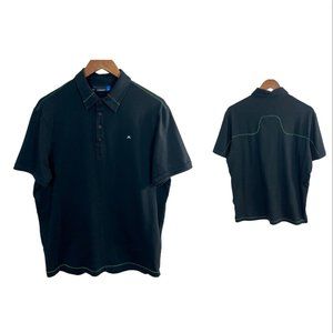 J. Lindeberg Polo Shirt Large Mens Black Green Short Sleeve Stitch Logo Cotton